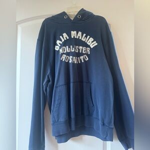 Hollister Navy Hoodie with White Lettering & Sleeve Patch